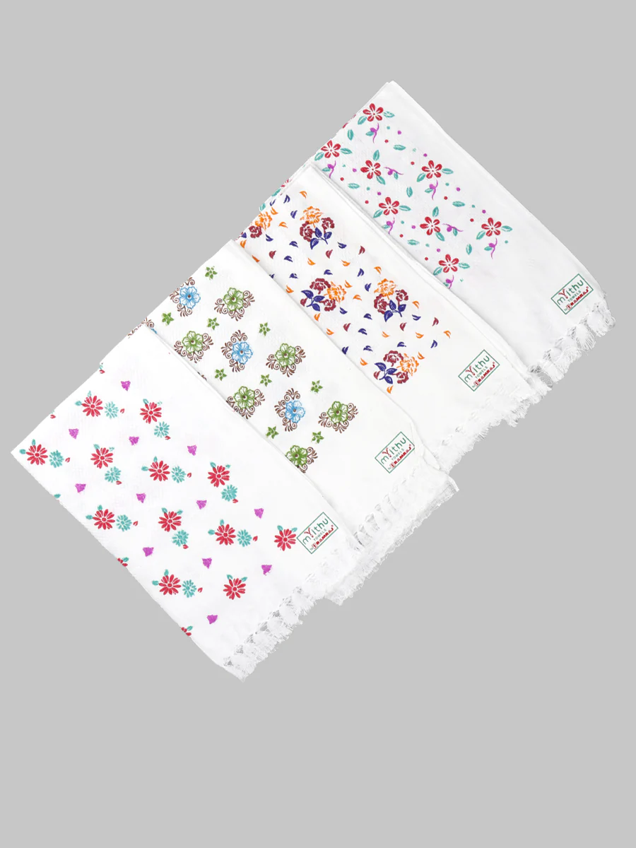 Premium Cotton White with Assorted Printed Napkin / Hand Towel (Pack of 6) - Image 15