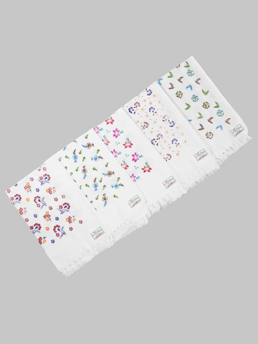 Premium Cotton White with Assorted Printed Napkin / Hand Towel (Pack of 6) - Image 16