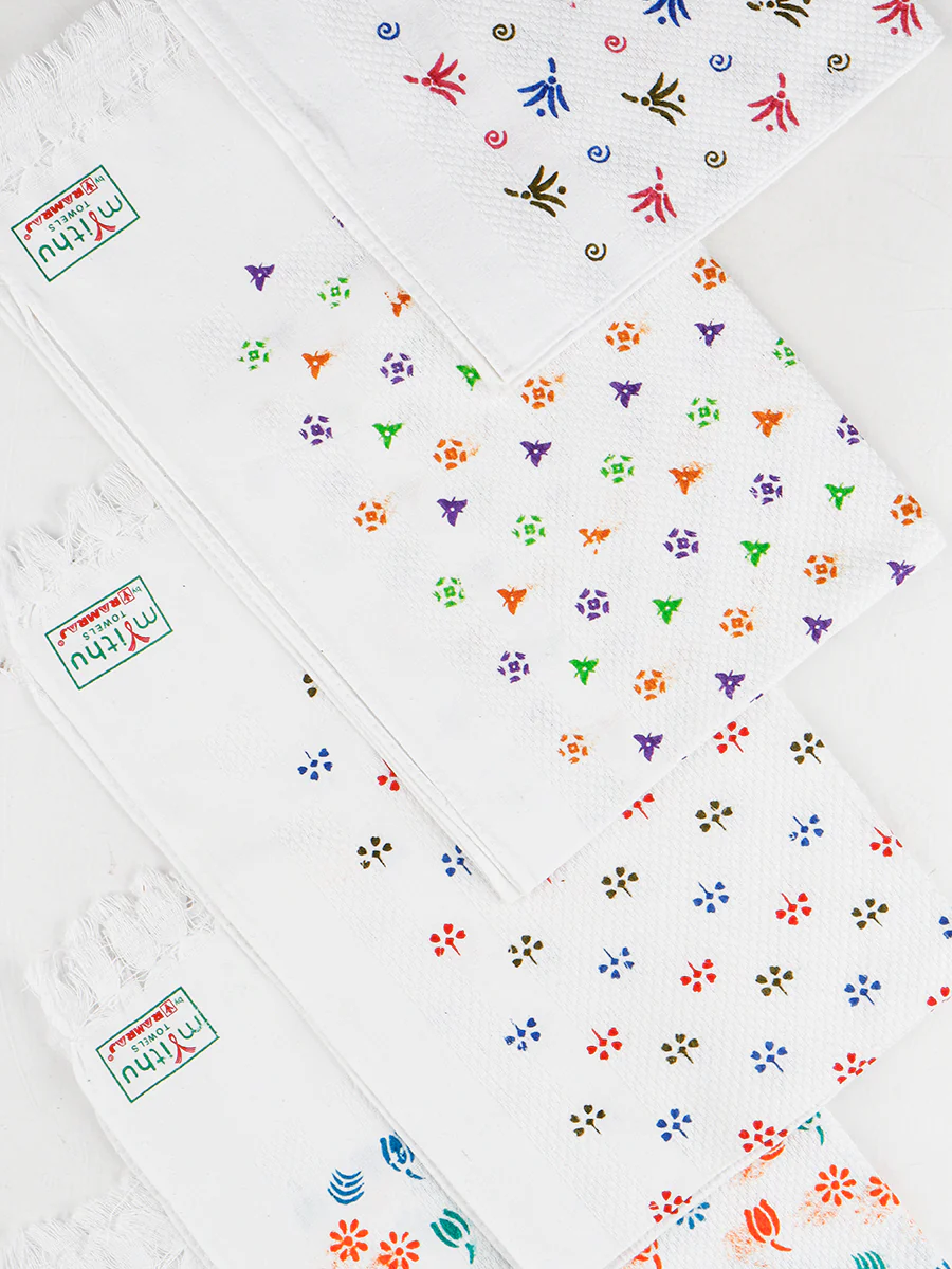 Premium Cotton White with Assorted Printed Napkin / Hand Towel (Pack of 6) - Image 18