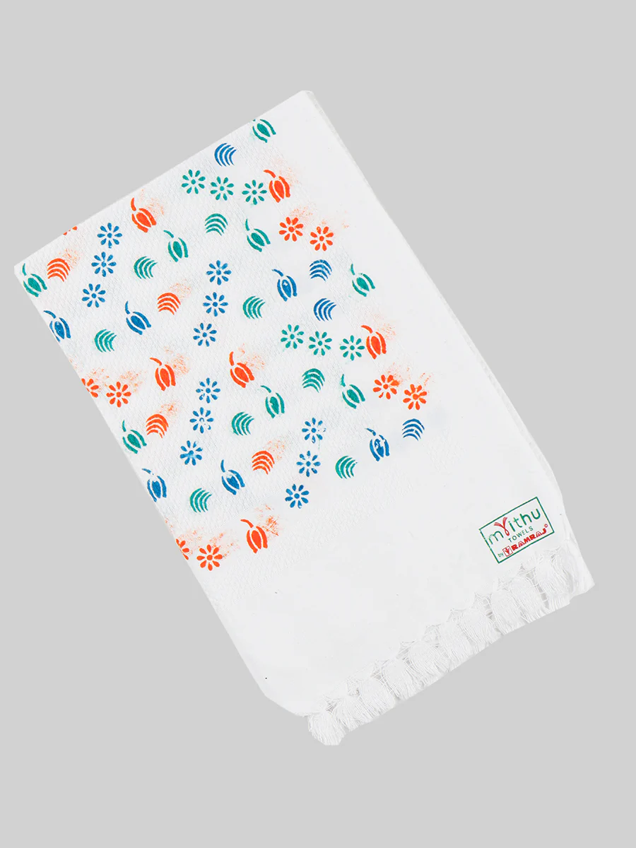 Premium Cotton White with Assorted Printed Napkin / Hand Towel (Pack of 6) - Image 3