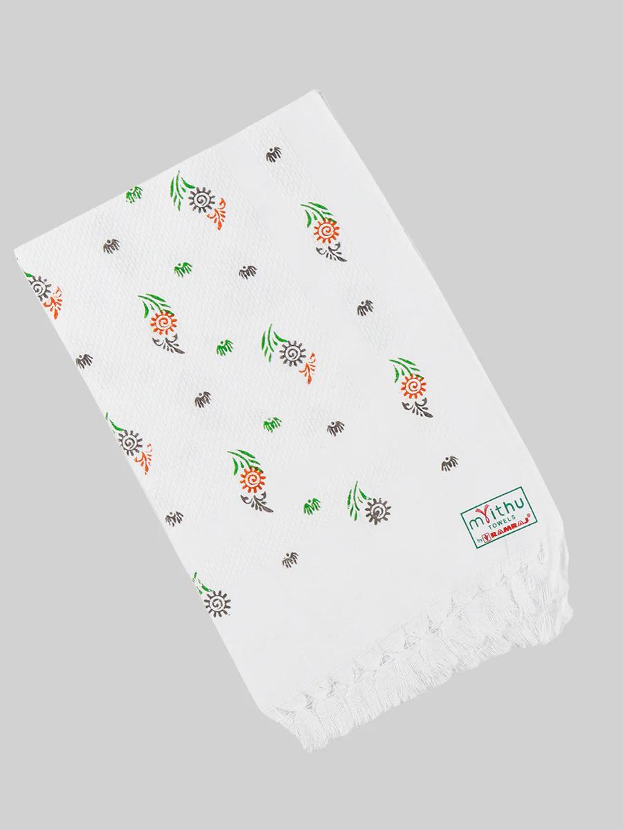 Premium Cotton White with Assorted Printed Napkin / Hand Towel (Pack of 6) - Image 7