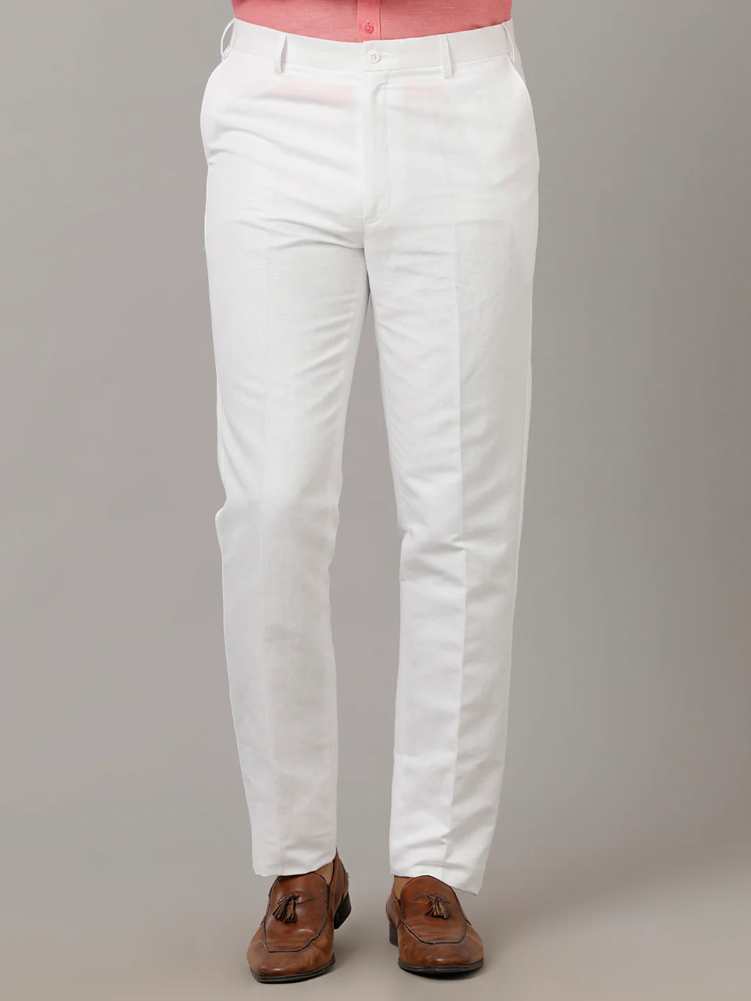 Premium Linen Cotton White Regular Fit Pants - Image 3