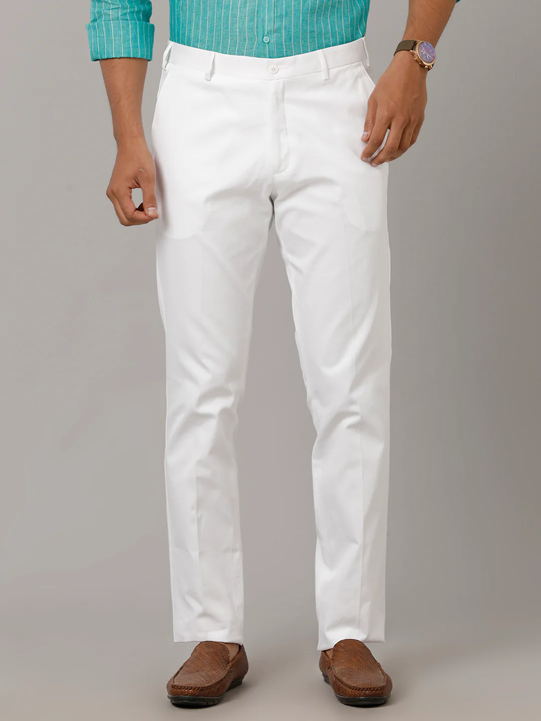 Premium Linen Cotton White Regular Fit Pants Easy Care