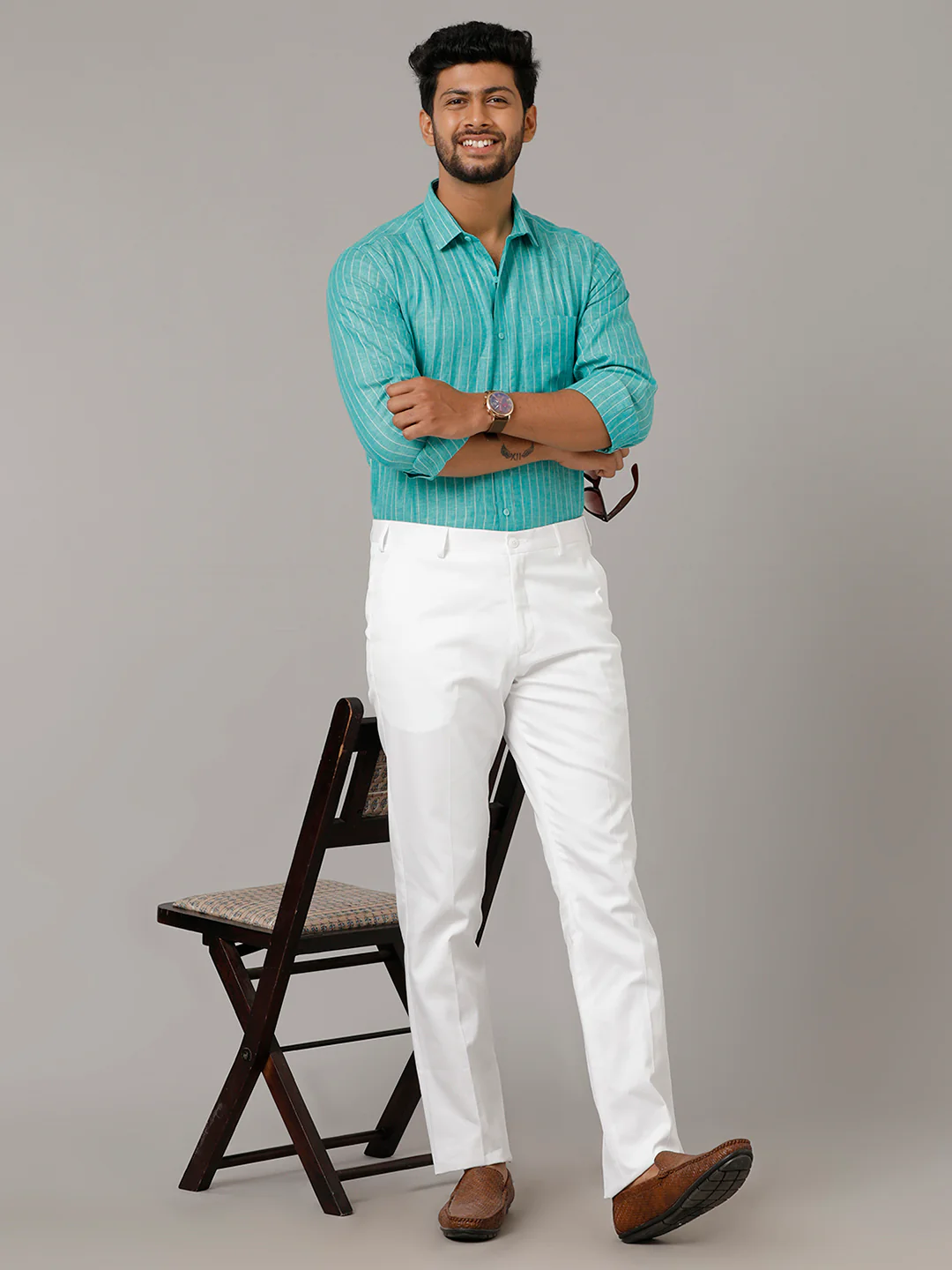 Premium Linen Cotton White Regular Fit Pants Easy Care - Image 2