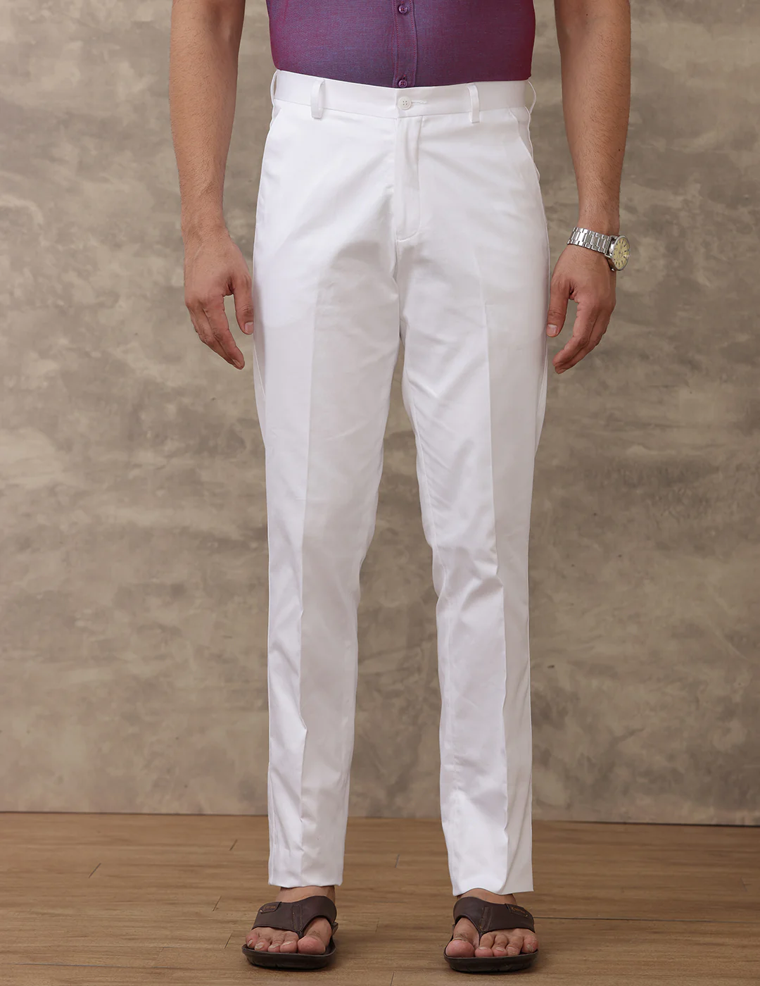 Premium Linen Cotton White Regular Fit Pants Smart Care