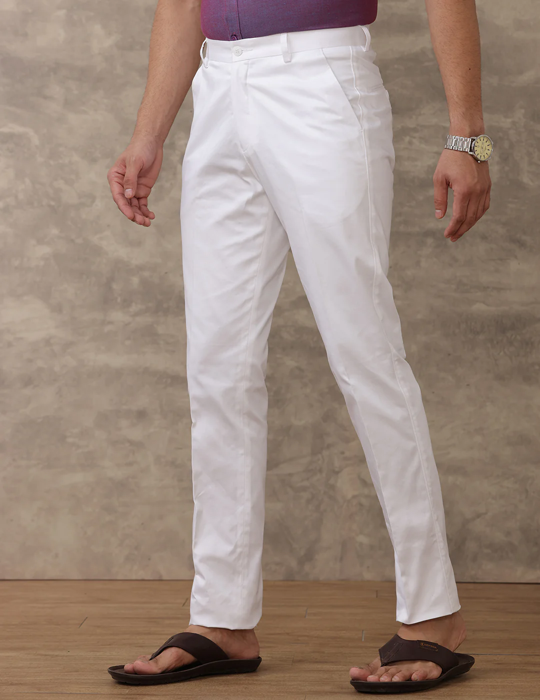 Premium Linen Cotton White Regular Fit Pants Smart Care - Image 2