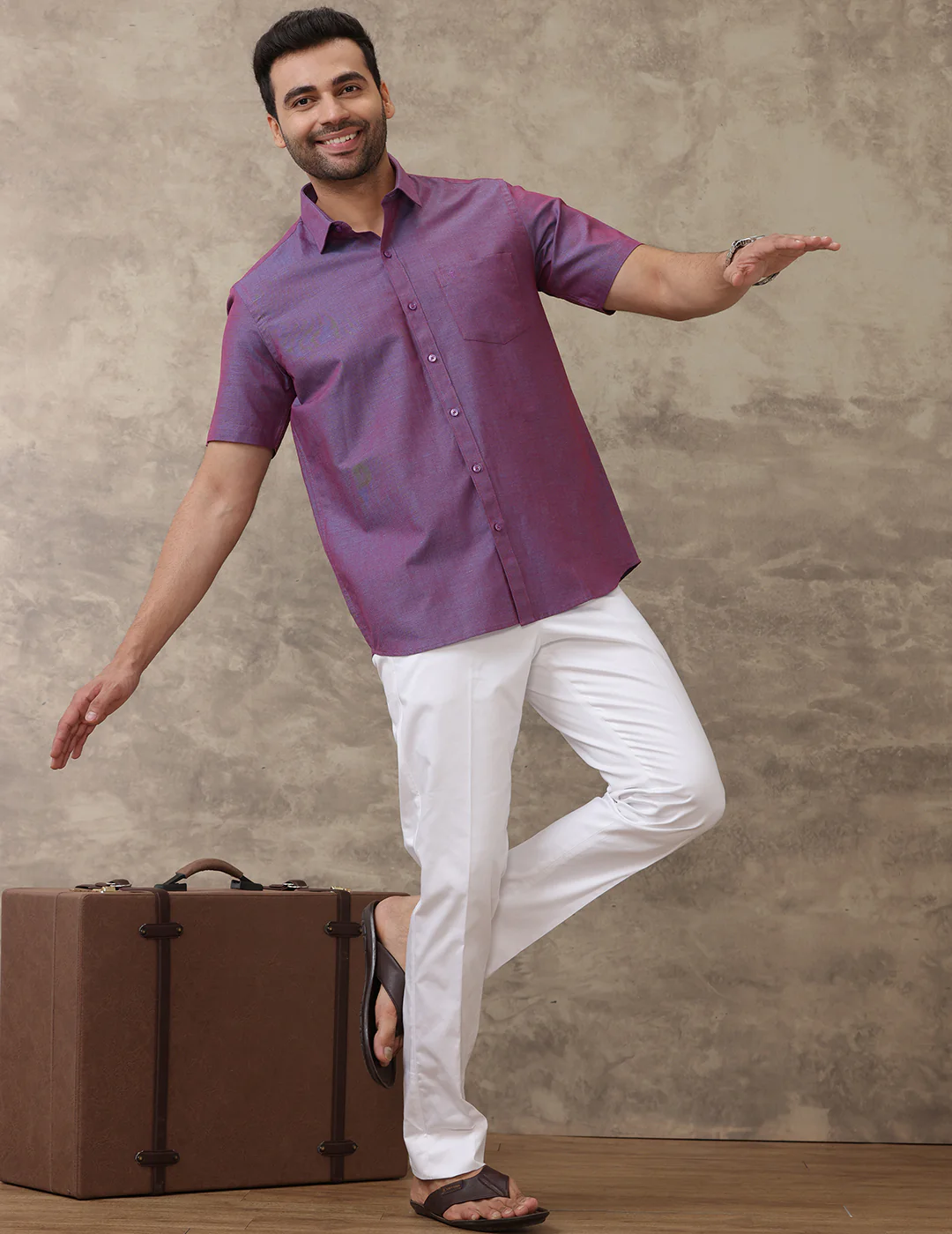 Premium Linen Cotton White Regular Fit Pants Smart Care - Image 3