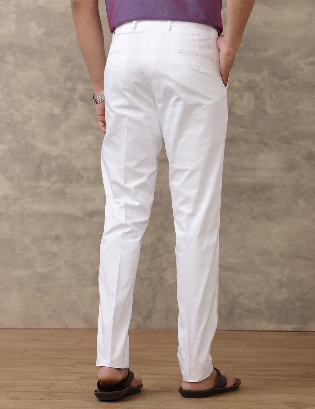 Premium Linen Cotton White Regular Fit Pants Smart Care - Image 4