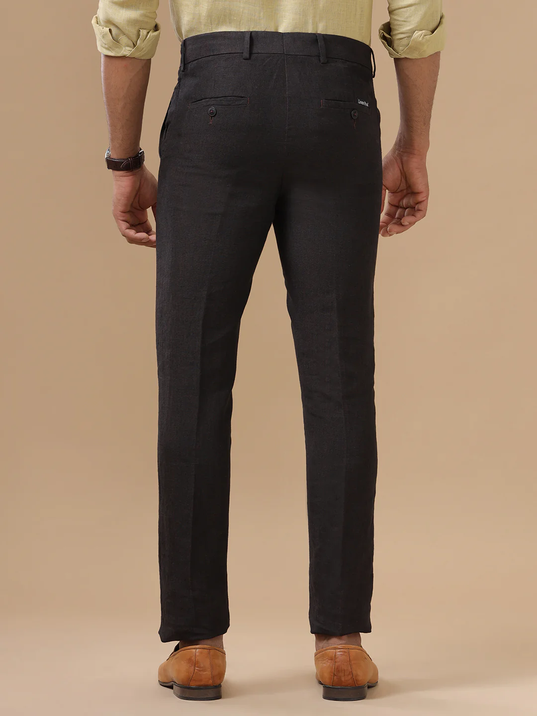 Premium Pure Linen Black Trim Fit Pants PL01 - Image 5