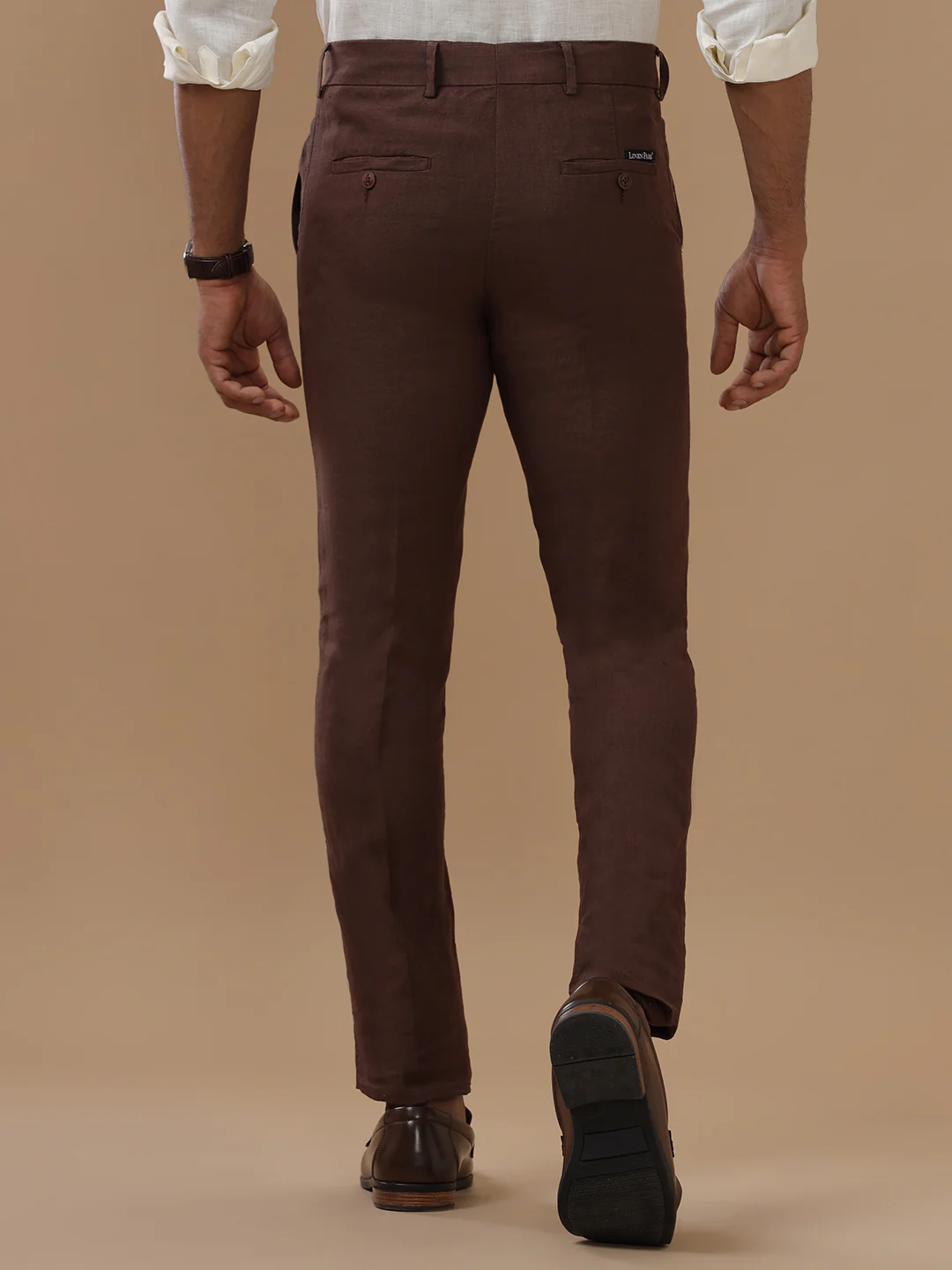 Premium Pure Linen Brown Trim Fit Pants PL11 - Image 4