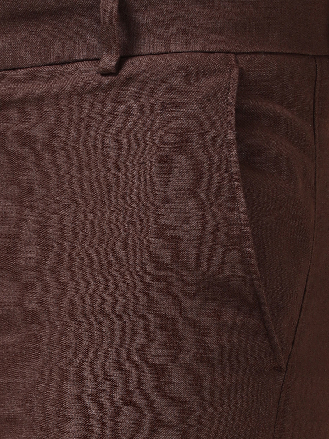 Premium Pure Linen Brown Trim Fit Pants PL11 - Image 5