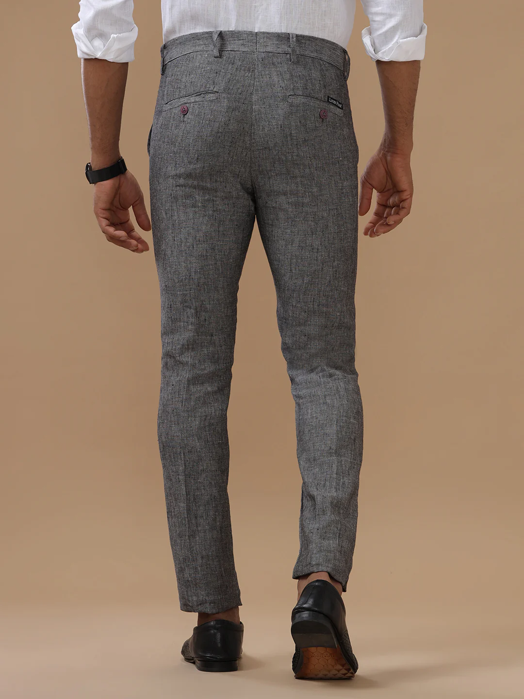 Premium Pure Linen Grey Trim Fit Pants PL02 - Image 5