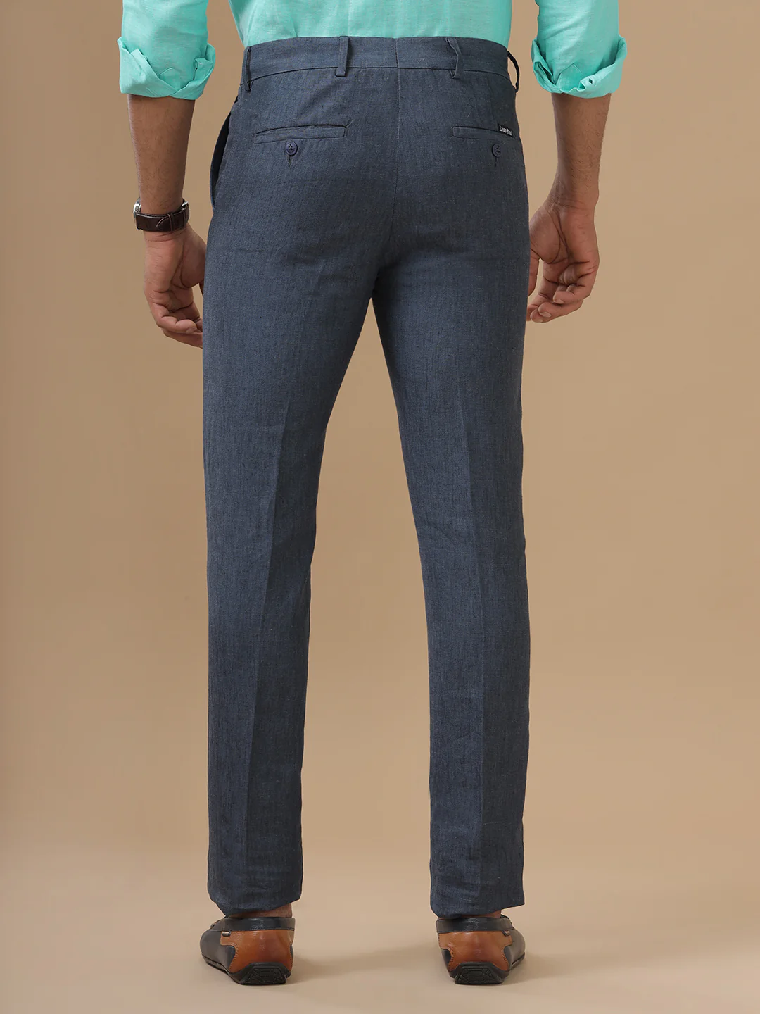 Premium Pure Linen Greyish Blue Trim Fit Pants PL08 - Image 5