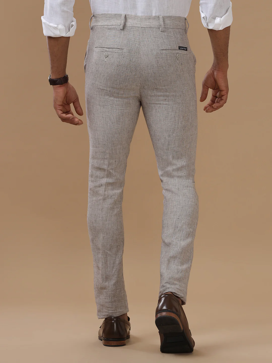 Premium Pure Linen Thistle Green Trim Fit Pants PL07 - Image 5