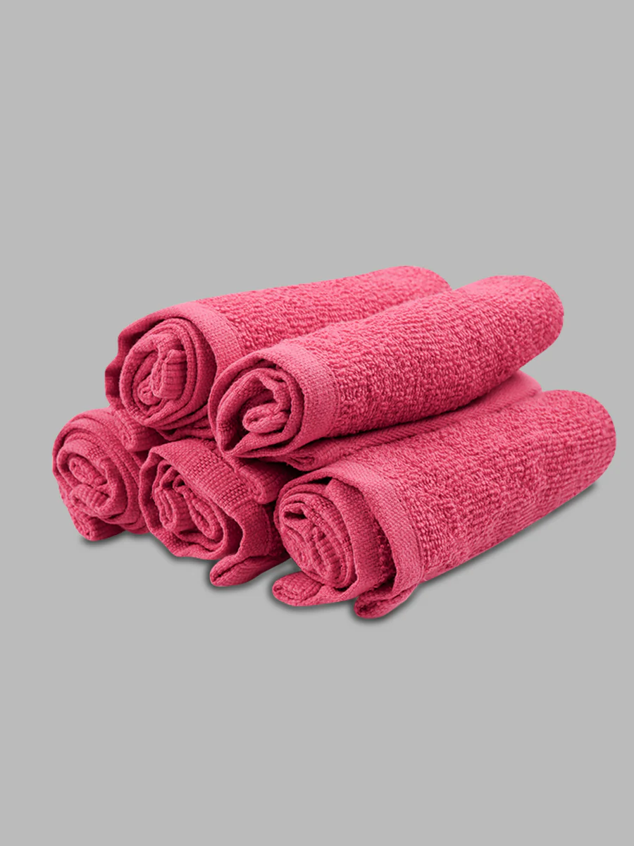 Premium Soft & Absorbent Dark Pink Terry Face Towel FC10 ( Pack of 5 ) - Image 3