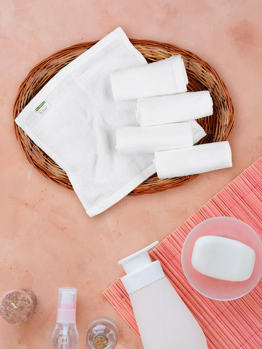 Premium Soft & Absorbent White Terry Face Towel ( Pack of 5 )