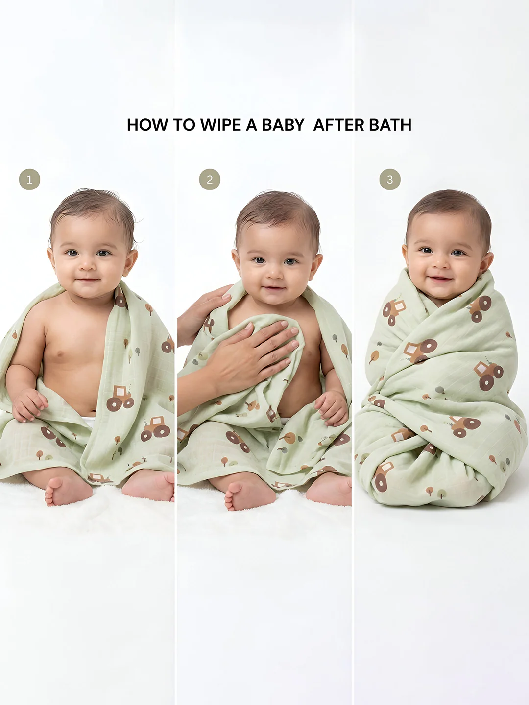 Premium Soft Baby Bath Towel (Pack of 3)  Gentle & Quick Absorbing Cotton | 0.75m x 1.42m - Image 3