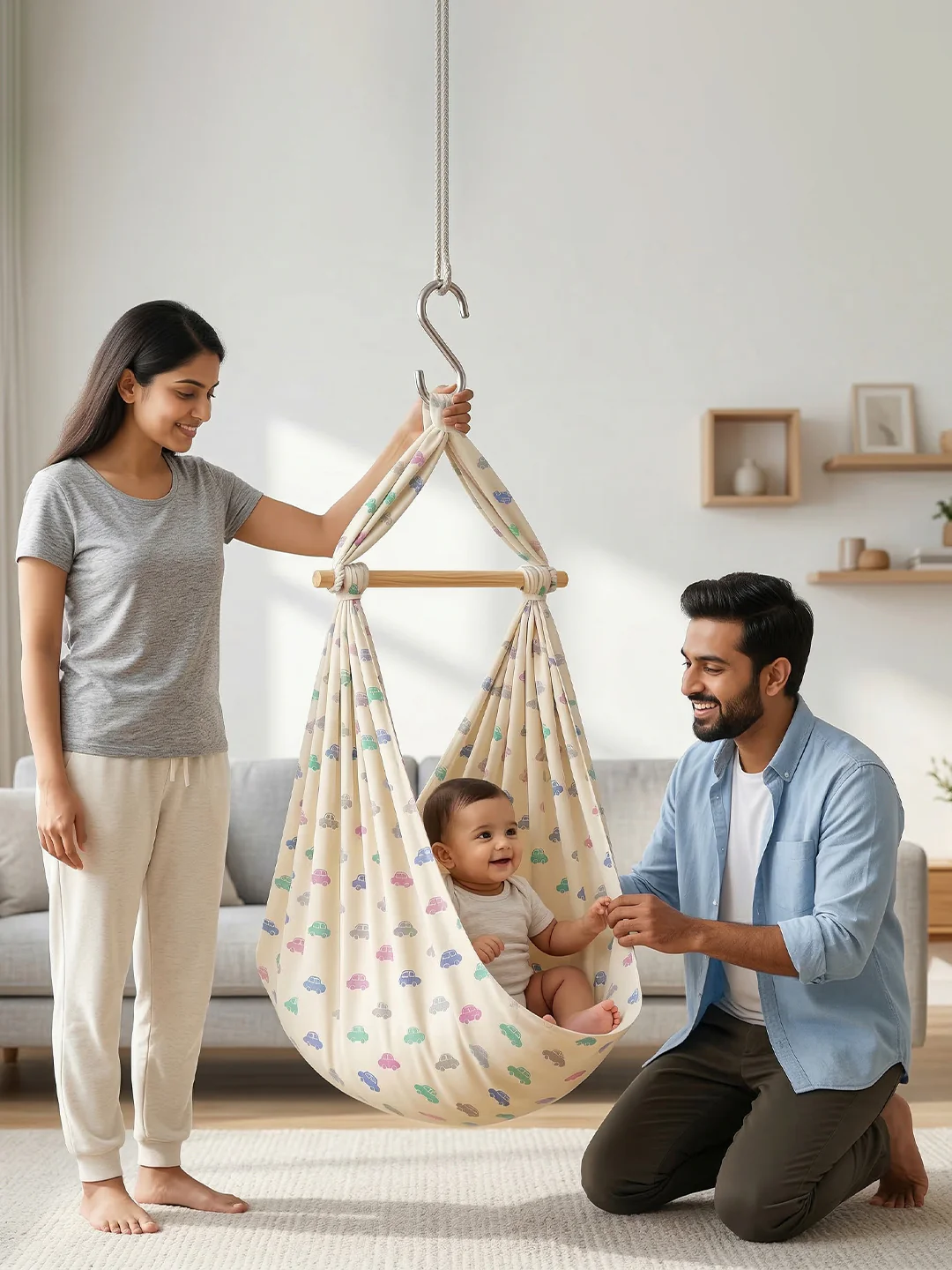 Premium Soft Cotton Baby Hammock Stitched in Assorted Colours & Prints (Thottil/Jhula) - Image 10