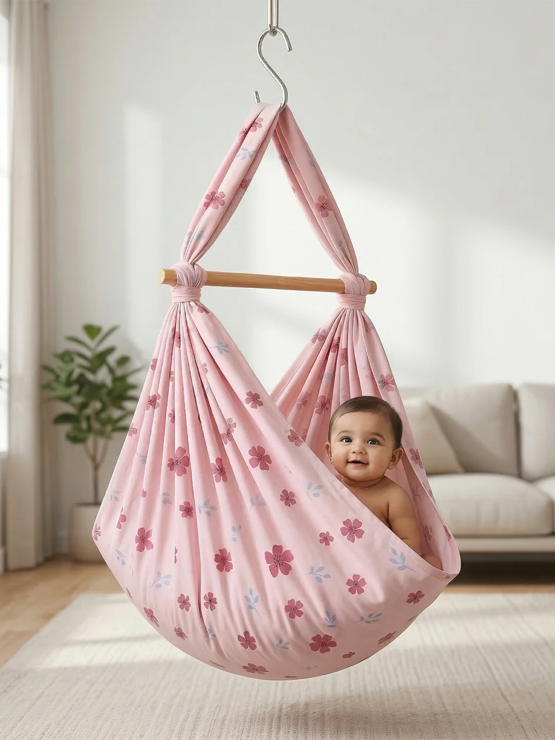 Premium Soft Cotton Baby Hammock Stitched in Assorted Colours & Prints (Thottil/Jhula) - Image 2