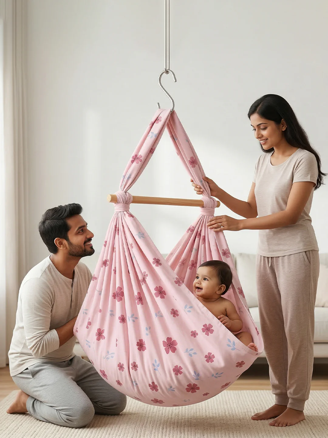 Premium Soft Cotton Baby Hammock Stitched in Assorted Colours & Prints (Thottil/Jhula) - Image 8