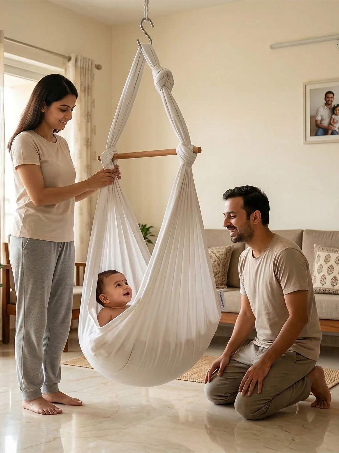Premium Soft Cotton Baby Hammock White (Thottil/Jhula) - Image 2