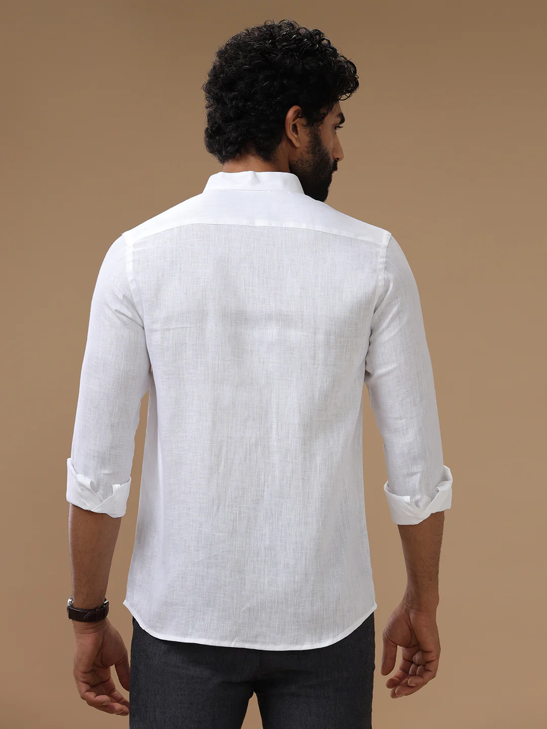 Pure Linen Chinese Collar White Shirt – Linen Park 5544 - Image 5