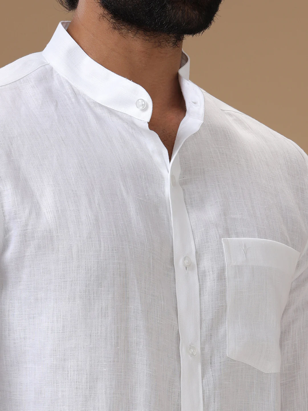 Pure Linen Chinese Collar White Shirt – Linen Park 5544 - Image 6
