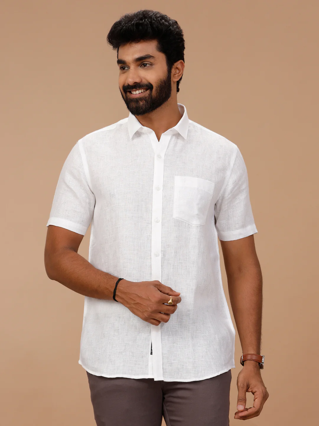 Pure Linen Self Design White Shirt - Linen Park 1532JF - Image 2