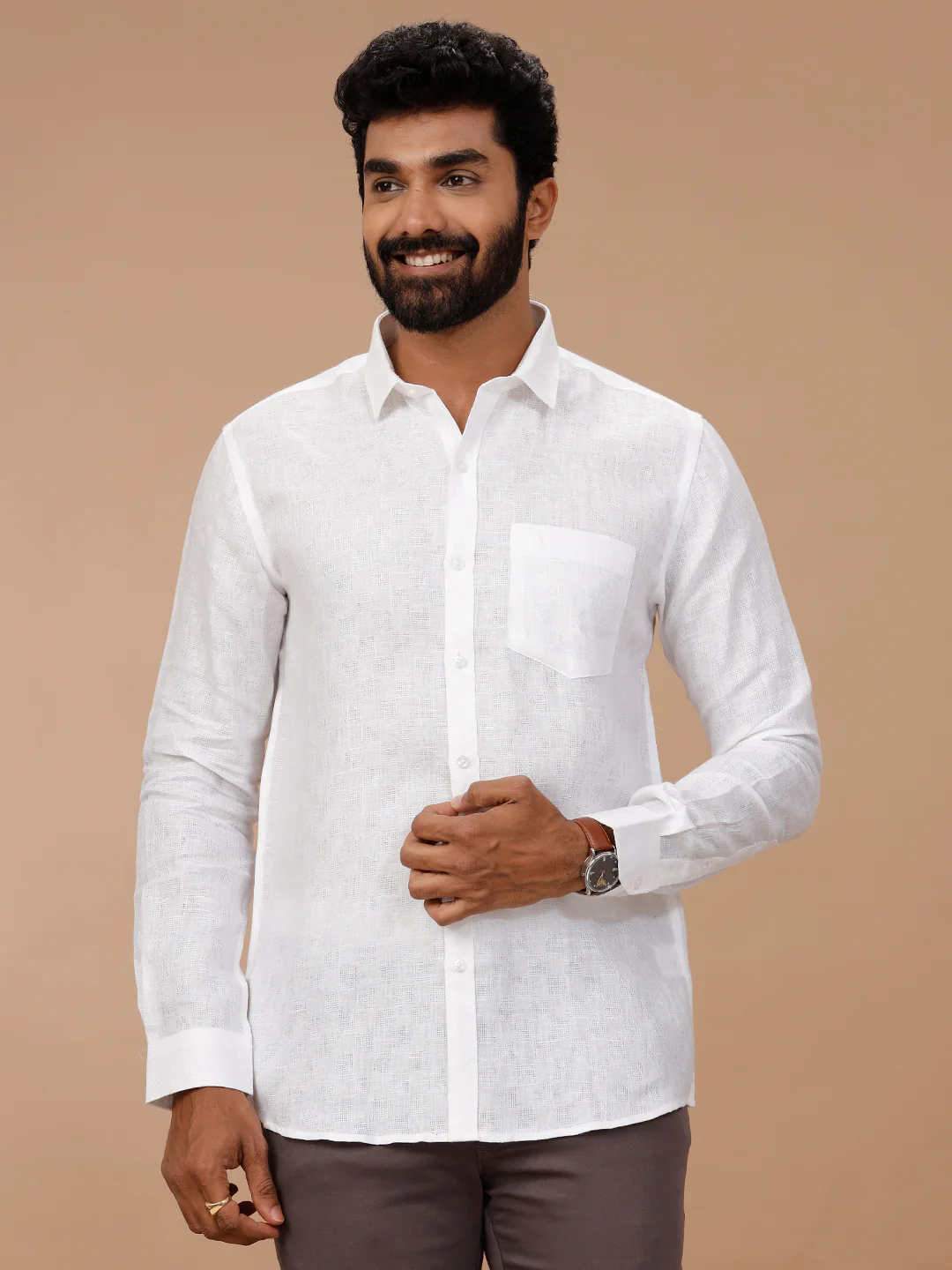 Pure Linen Self Design White Shirt - Linen Park 1532JF - Image 3