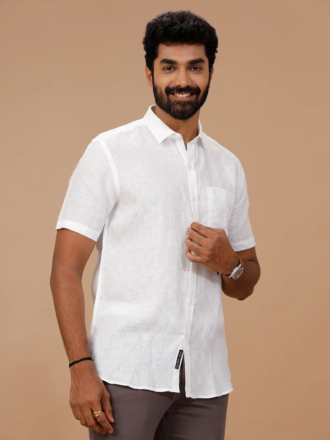 Pure Linen Self Design White Shirt - Linen Park 1532JF - Image 4