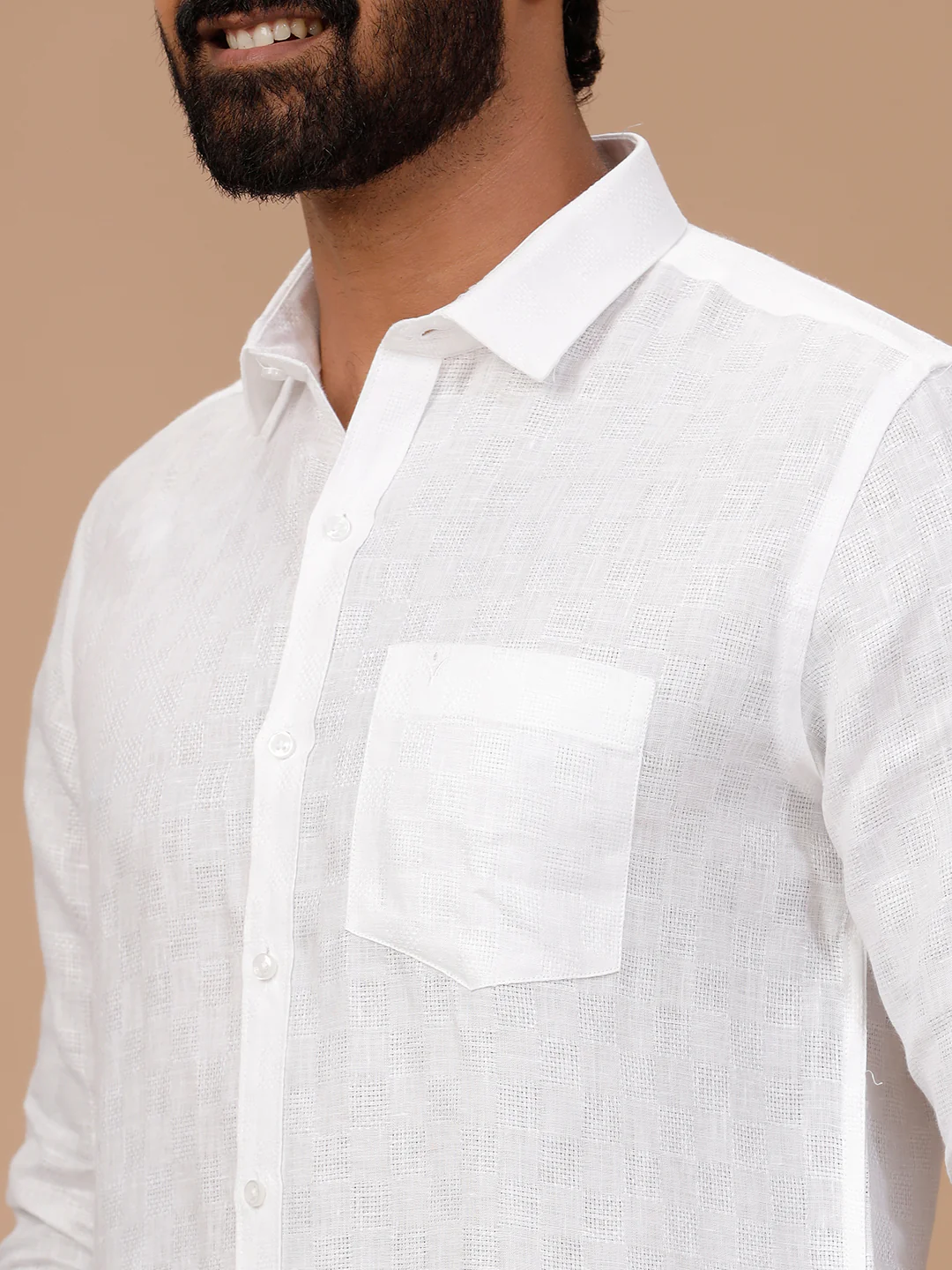 Pure Linen Self Design White Shirt - Linen Park 1532JF - Image 5
