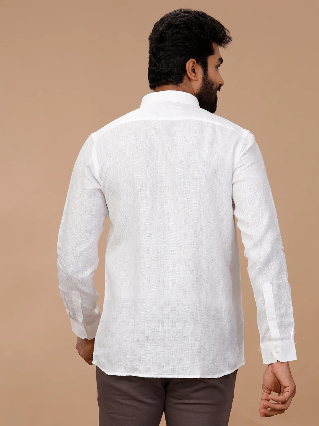 Pure Linen Self Design White Shirt - Linen Park 1532JF - Image 6
