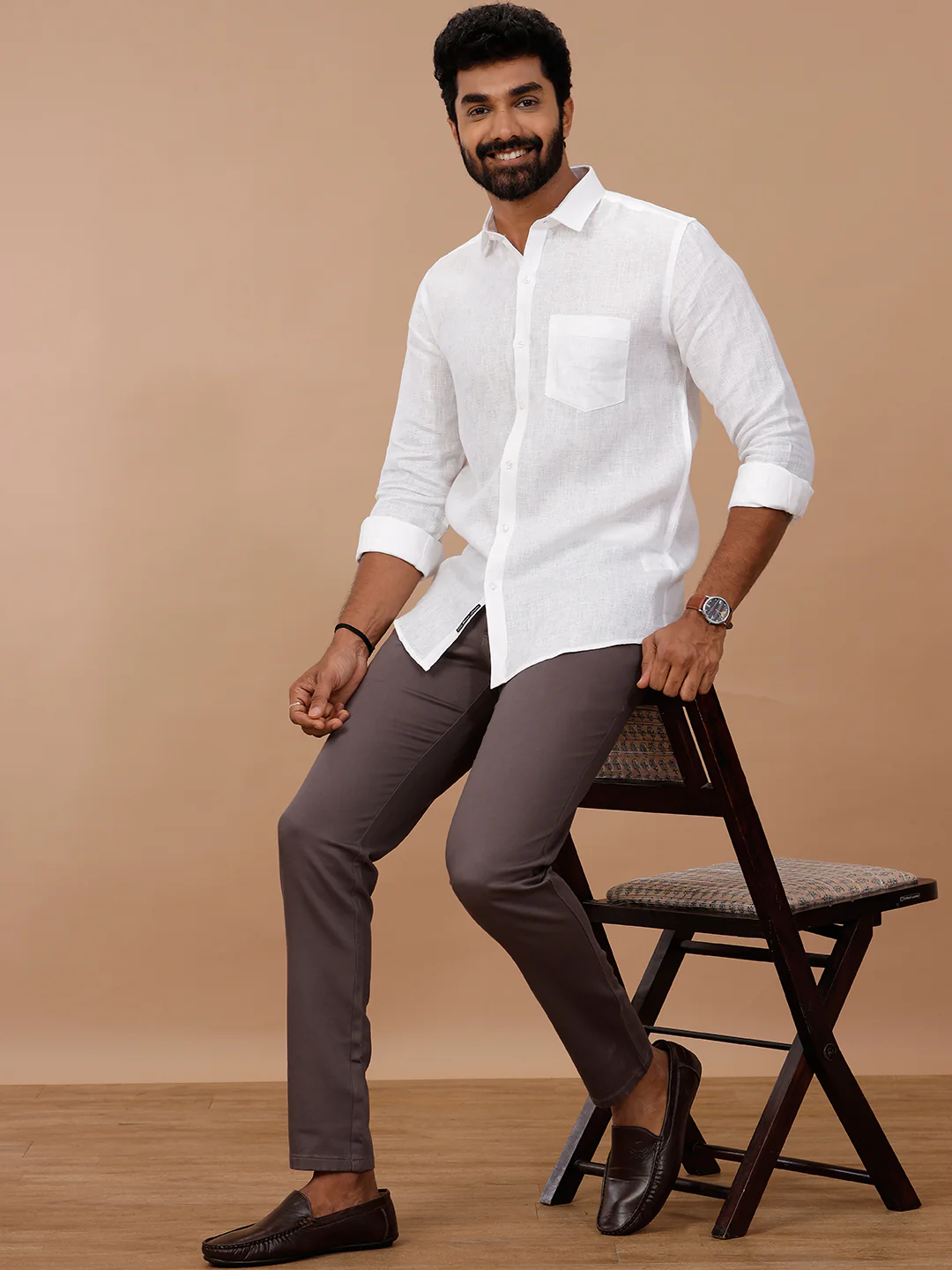 Pure Linen Self Design White Shirt - Linen Park 1532JF - Image 7