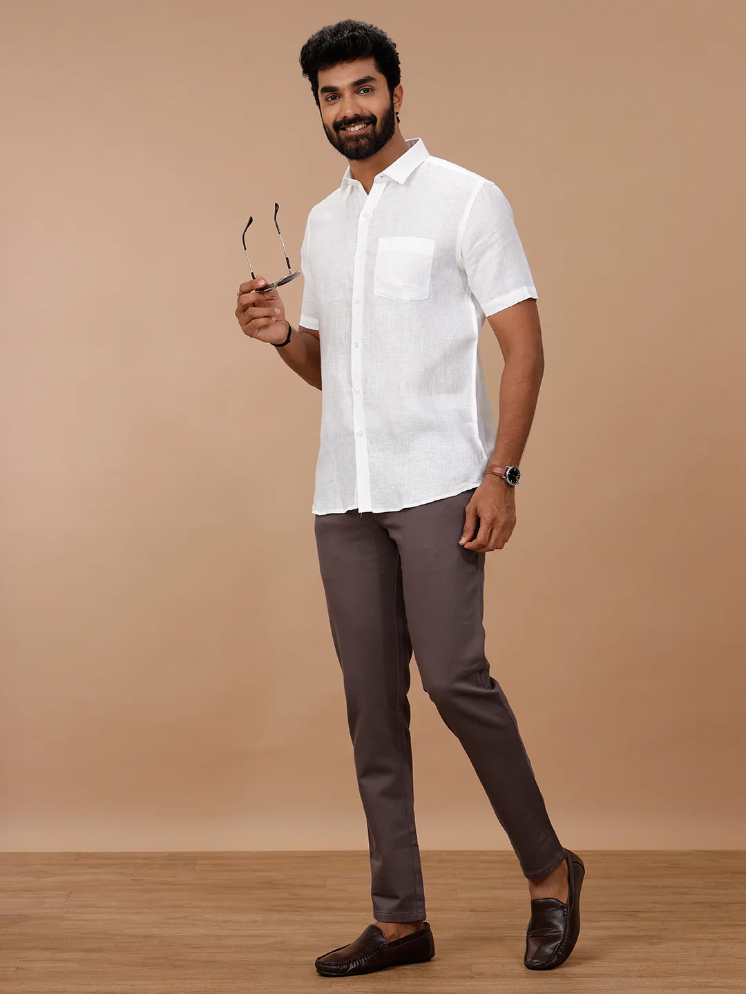 Pure Linen Self Design White Shirt - Linen Park 1532JF - Image 8