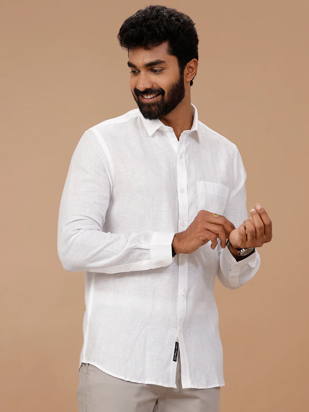 Pure Linen Self Design White Shirt - Linen Park 1546JF - Image 3
