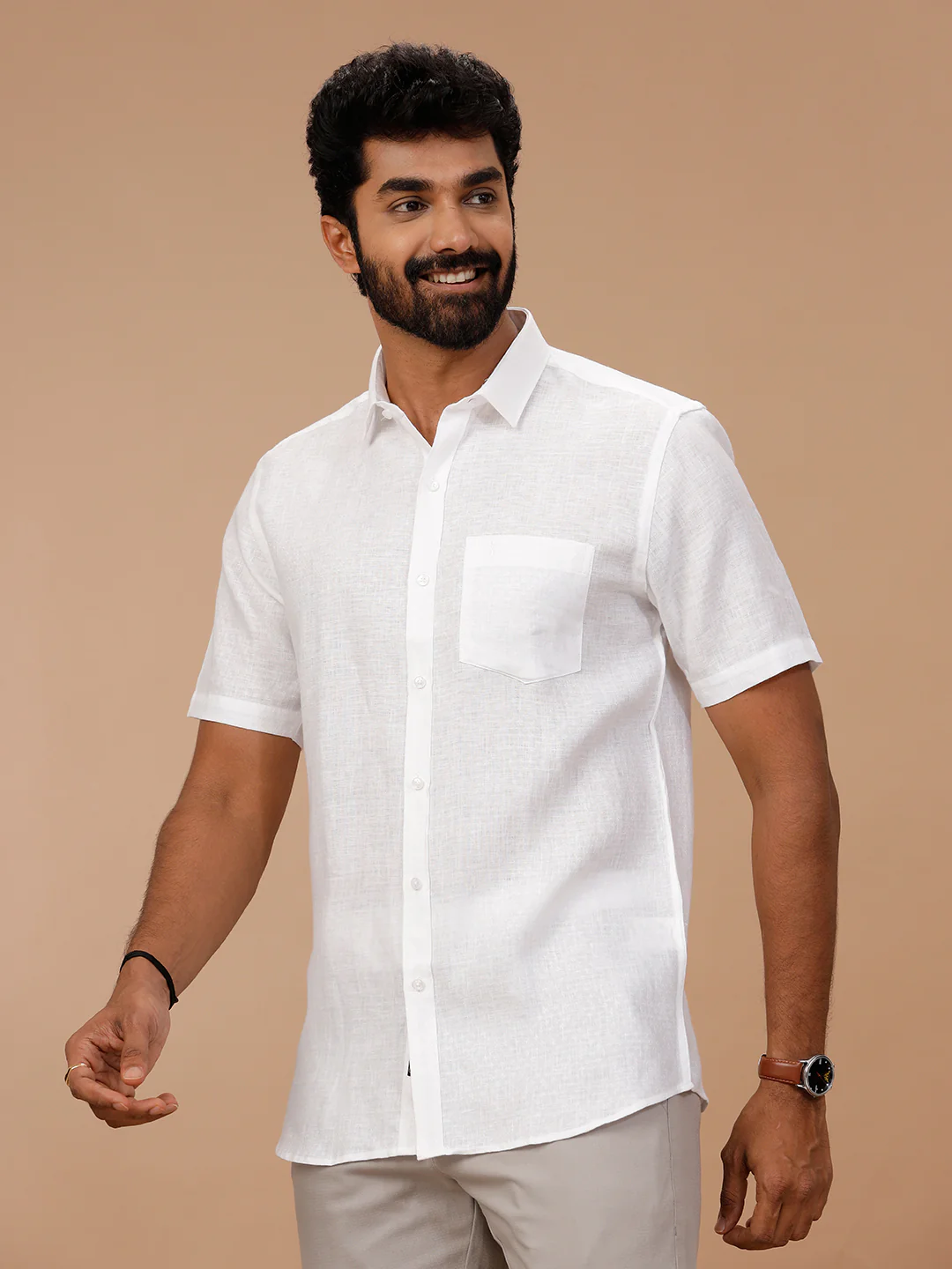 Pure Linen Self Design White Shirt - Linen Park 1546JF - Image 4