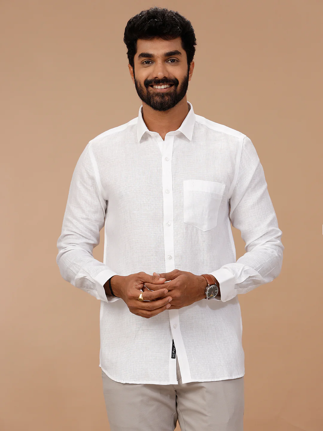 Pure Linen Self Design White Shirt - Linen Park 1546JF - Image 5