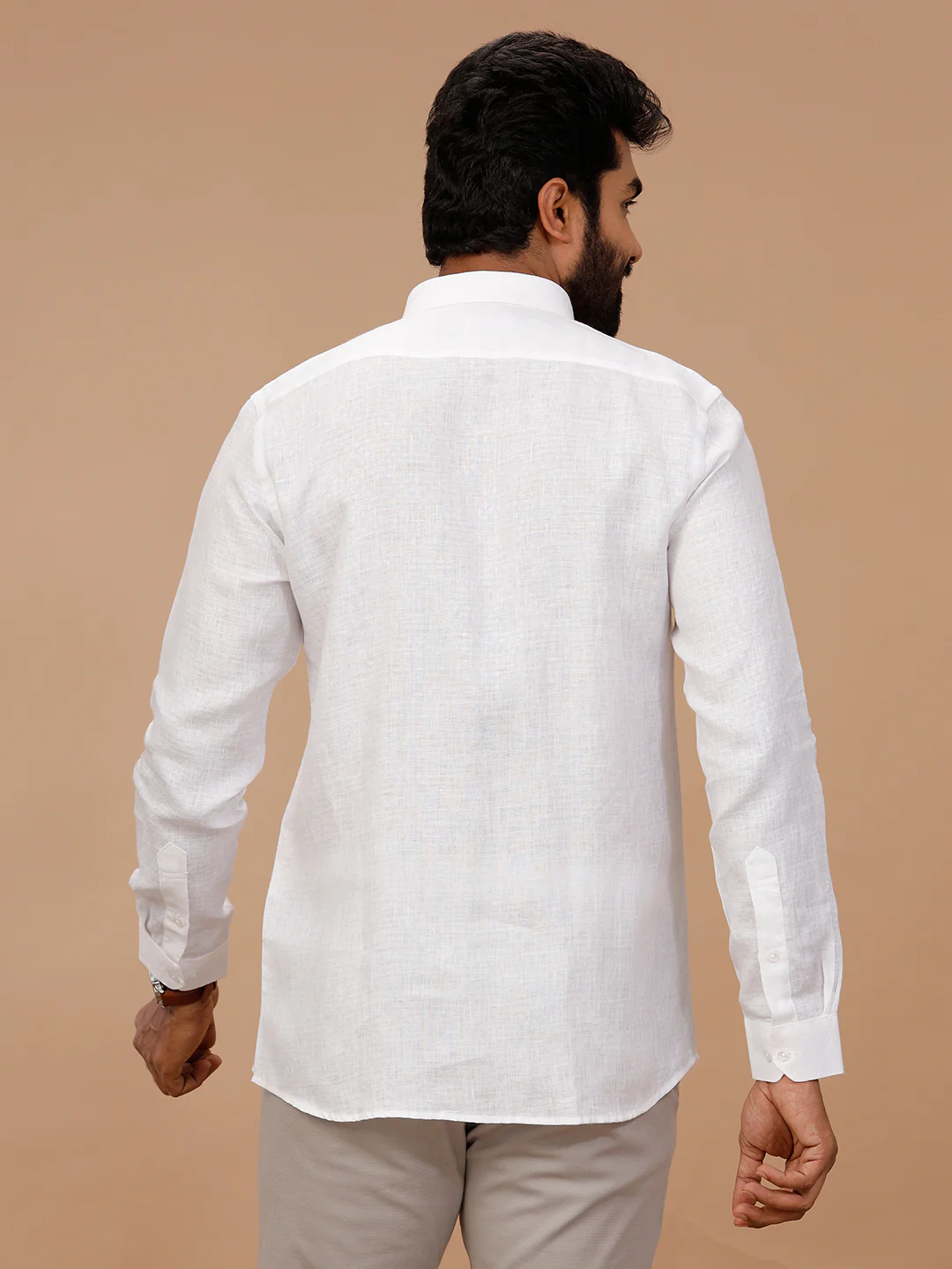 Pure Linen Self Design White Shirt - Linen Park 1546JF - Image 7