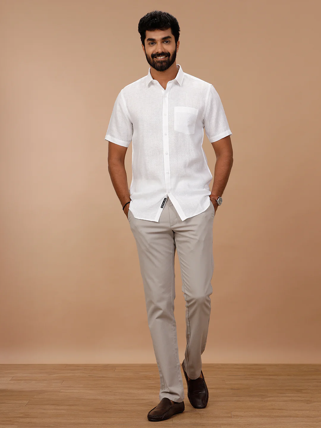 Pure Linen Self Design White Shirt - Linen Park 1546JF - Image 8