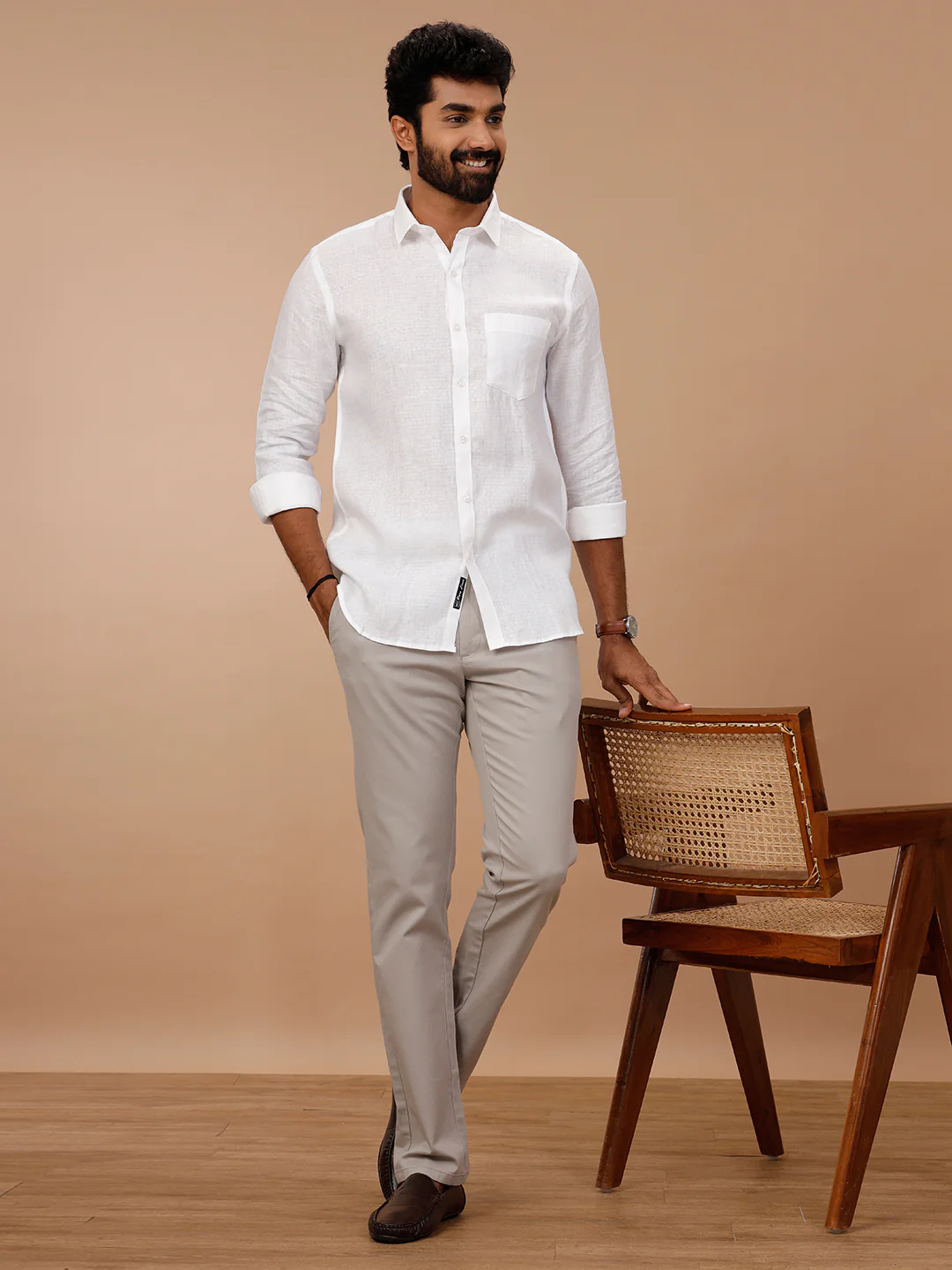 Pure Linen Self Design White Shirt - Linen Park 1546JF - Image 9