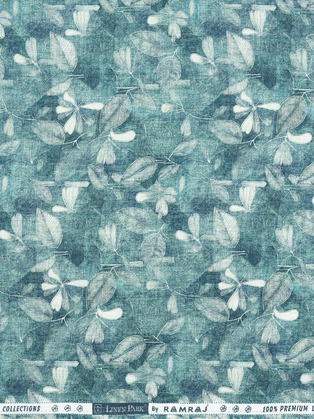 Pure Linen Teal Green Printed Shirt Fabric Luxurious - Image 2
