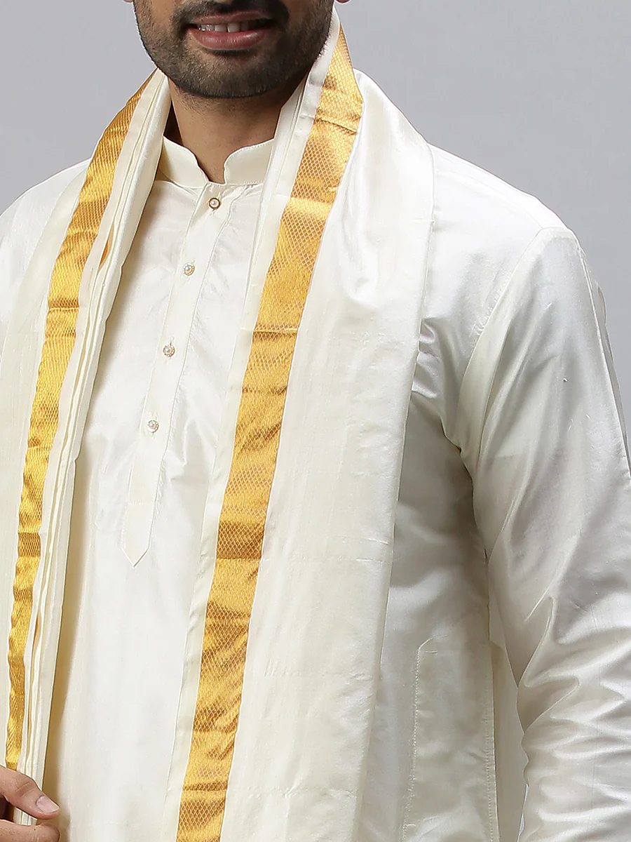 Pure Silk 3/4" inch Jari Border Readymade Panchakacham & Towel Set - Image 2