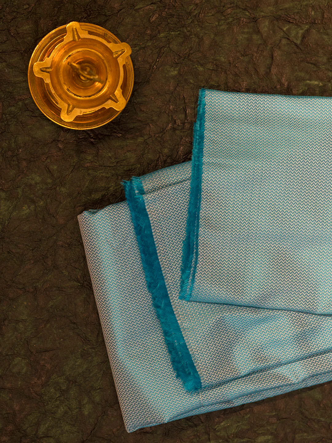 Pure Silk Mix Herring Bone Shirting Fabric Blue HBC07 - Image 3