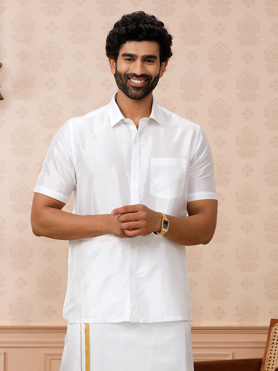 Pure Silk White Shirt – Silk Mark Certified | Wedding Wear - Image 2