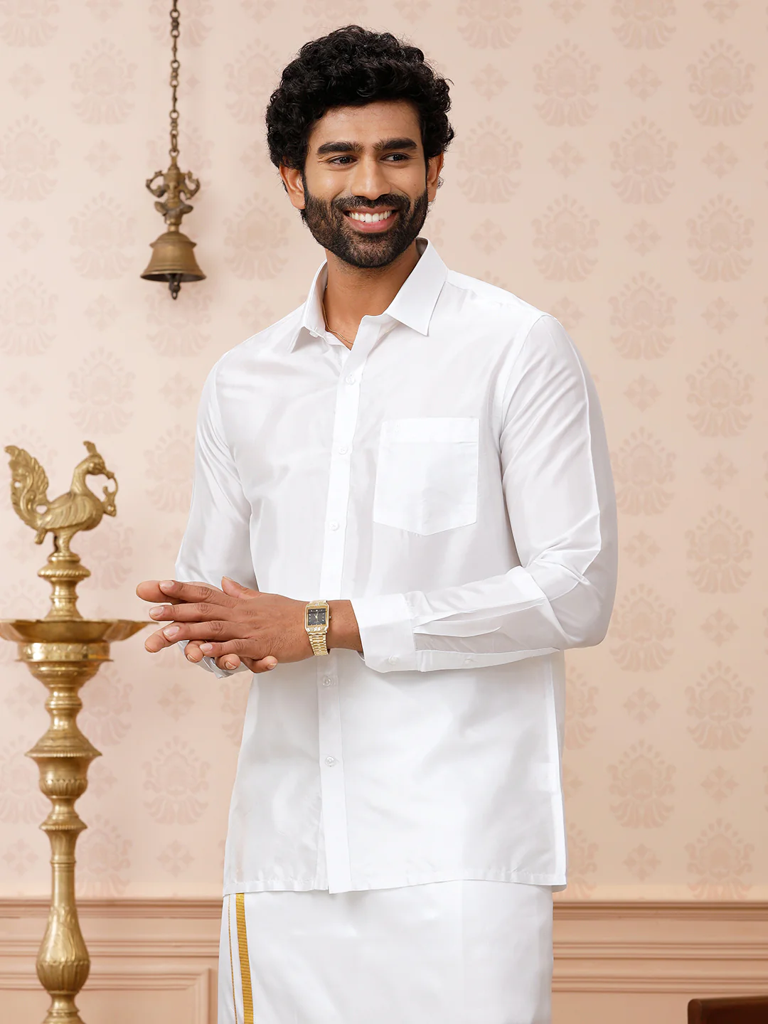 Pure Silk White Shirt – Silk Mark Certified | Wedding Wear - Image 3