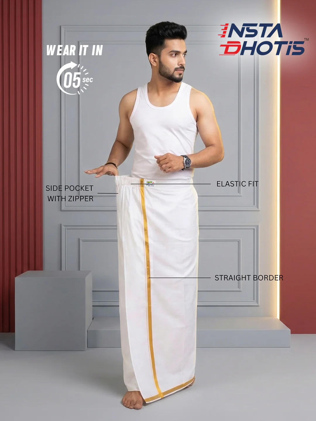Ramraj Genxt Insta Dhoti for Men | Ready-to-Wear Dhoti in 5 Seconds