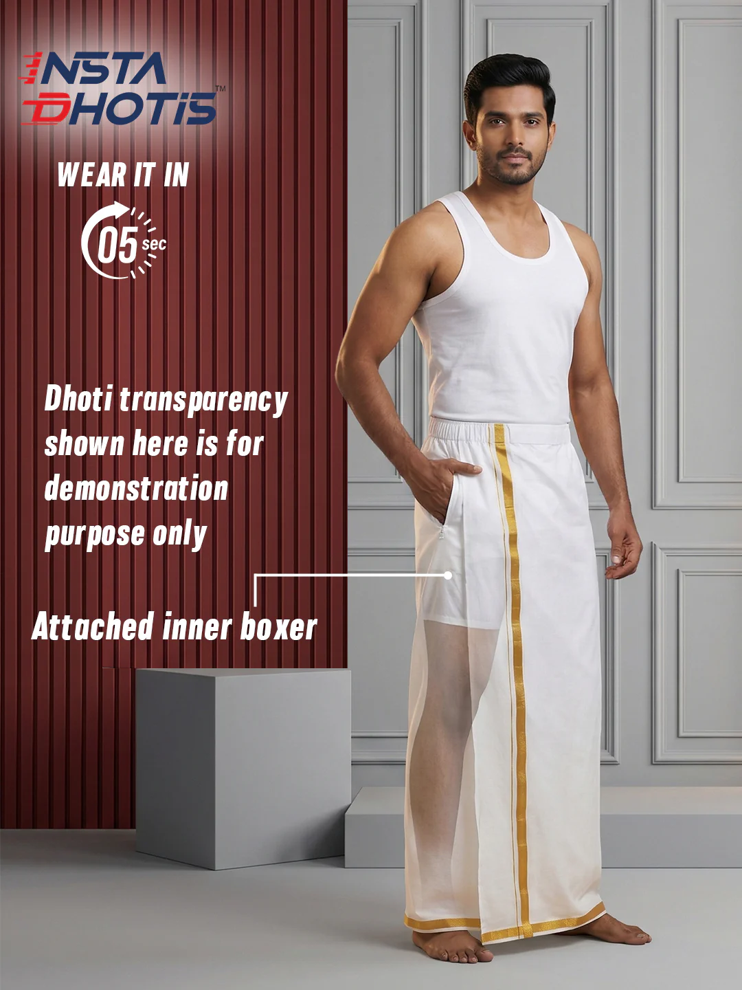Ramraj Genxt Insta Dhoti for Men | Ready-to-Wear Dhoti in 5 Seconds - Image 3