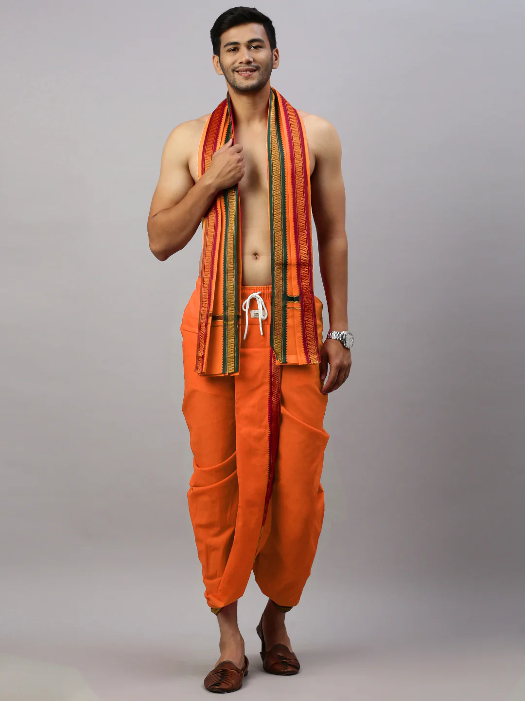 Readymade Panchakacham & Towel Set Orange Naivedhya