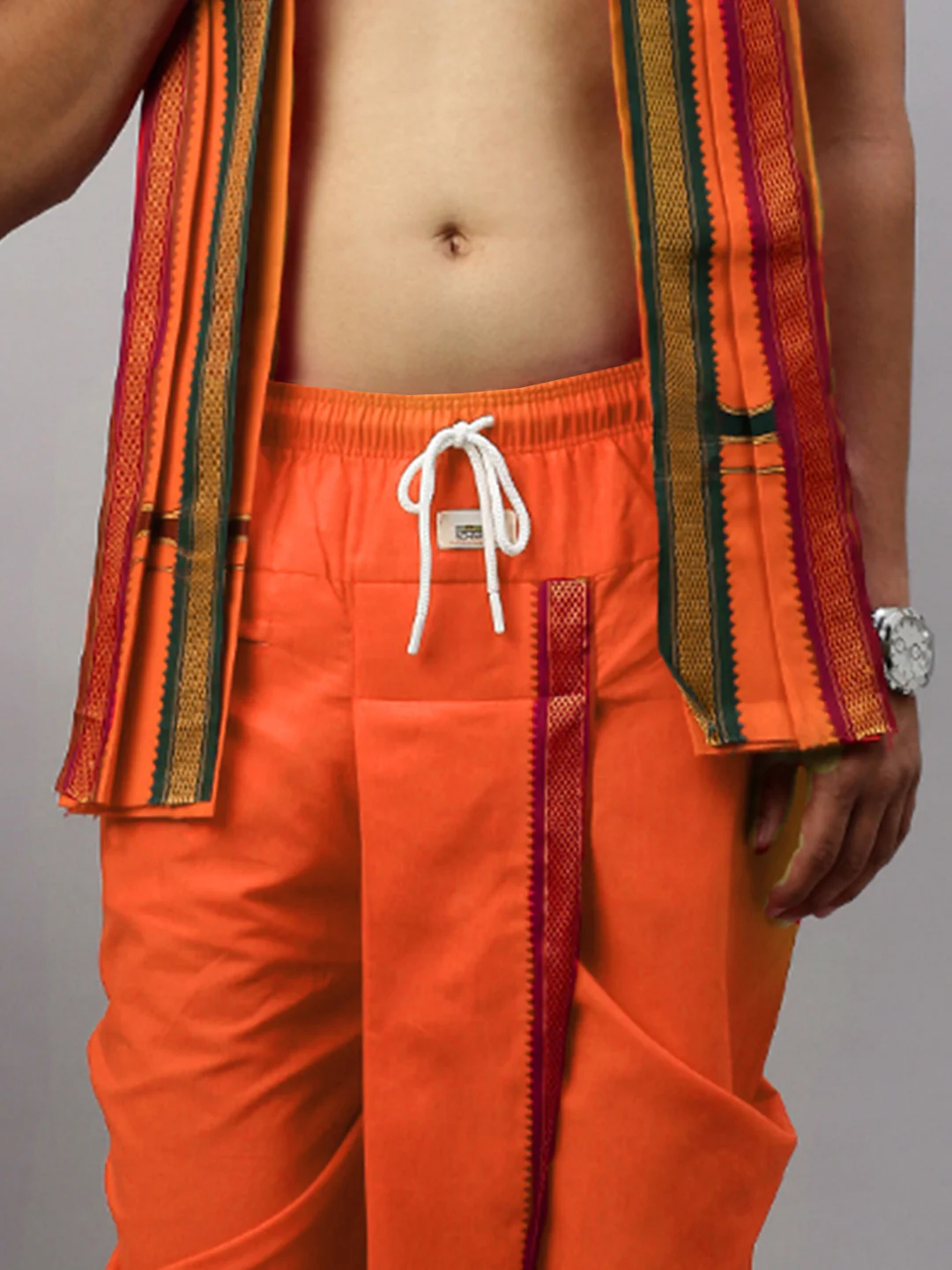 Readymade Panchakacham & Towel Set Orange Naivedhya - Image 2