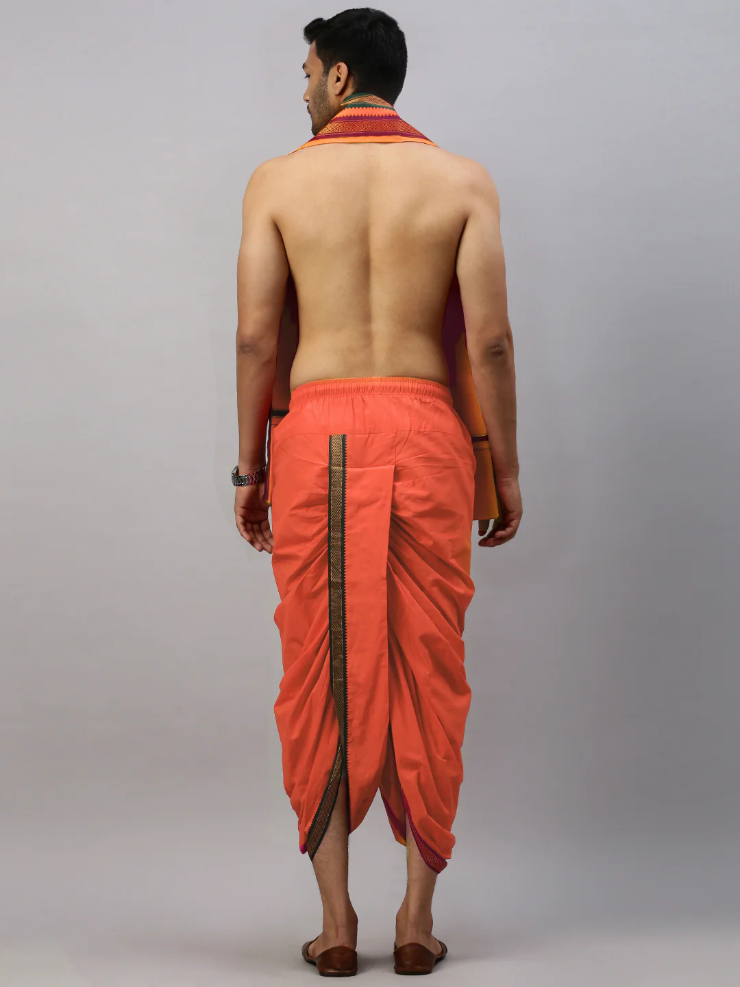 Readymade Panchakacham & Towel Set Orange Naivedhya - Image 3